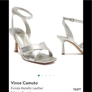 Vince Camuto “Evinda” heels in silver.